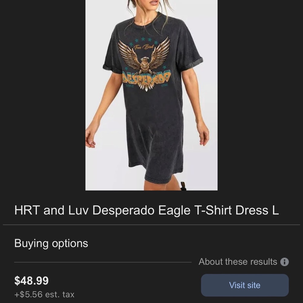 HRT & LUV tshirt dress. Size large. NWT.